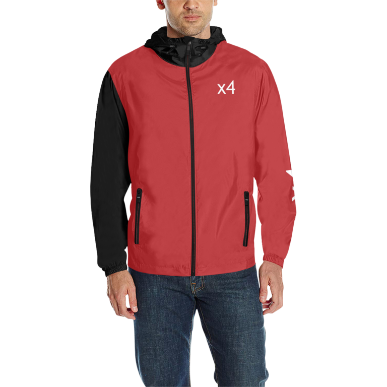 x4Fire (X4AA) WX4 Red Black Hoodie All Over Print Quilted Windbreaker for Men